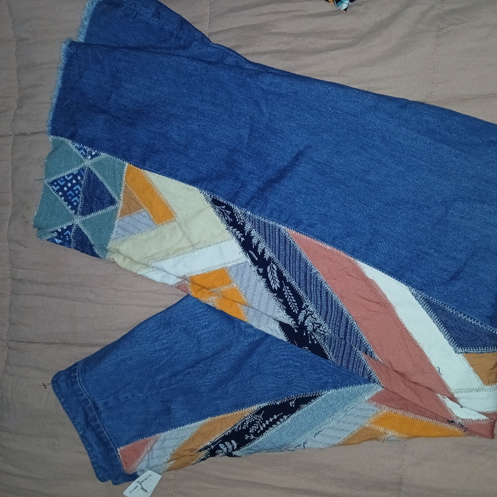 We Free People 26 FABULOUS Stick By Your Side Patched Wide-Leg Jeans Flare Pants - Picture 2 of 16